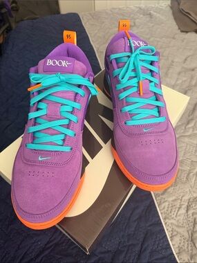 Nike Men's Purple Suede Athletic Shoes with Teal Laces and Orange Soles